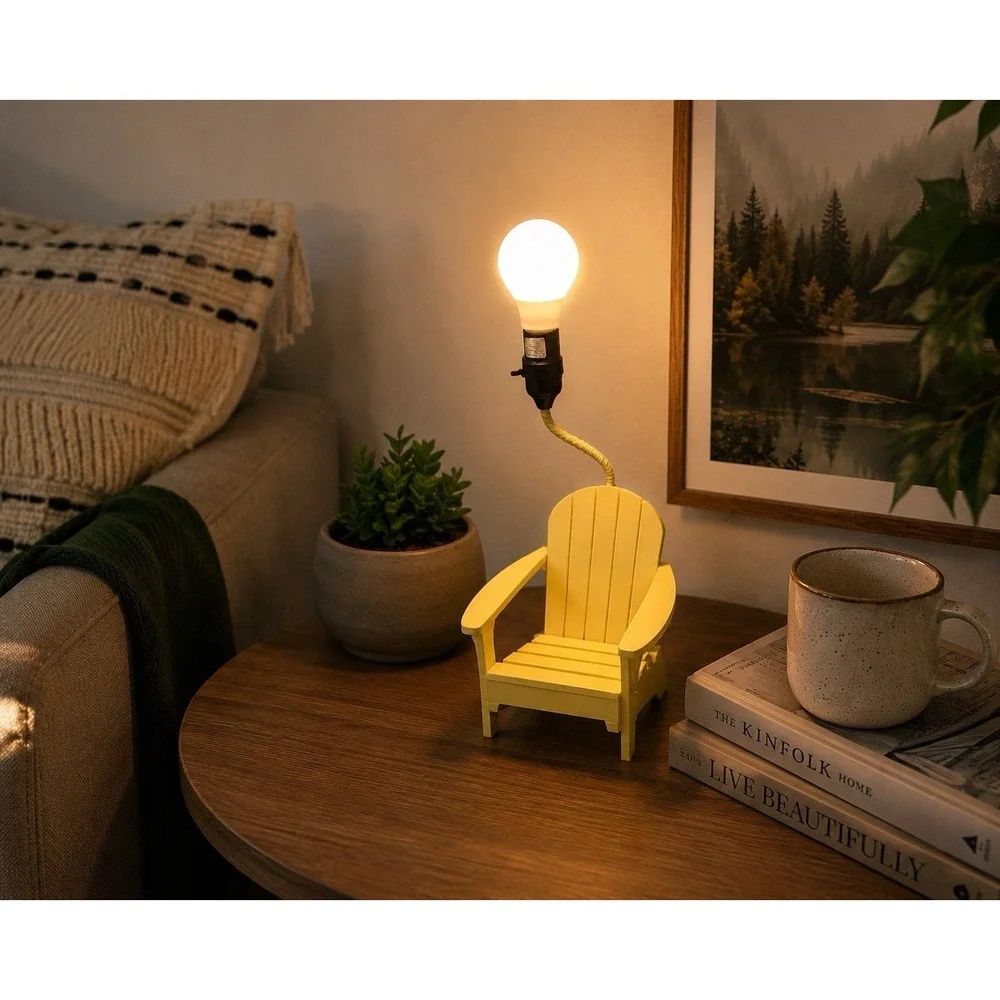 Mini Adirondack Chair Lamp Yellow‎ Cottage Coastal Beach House Accent Light